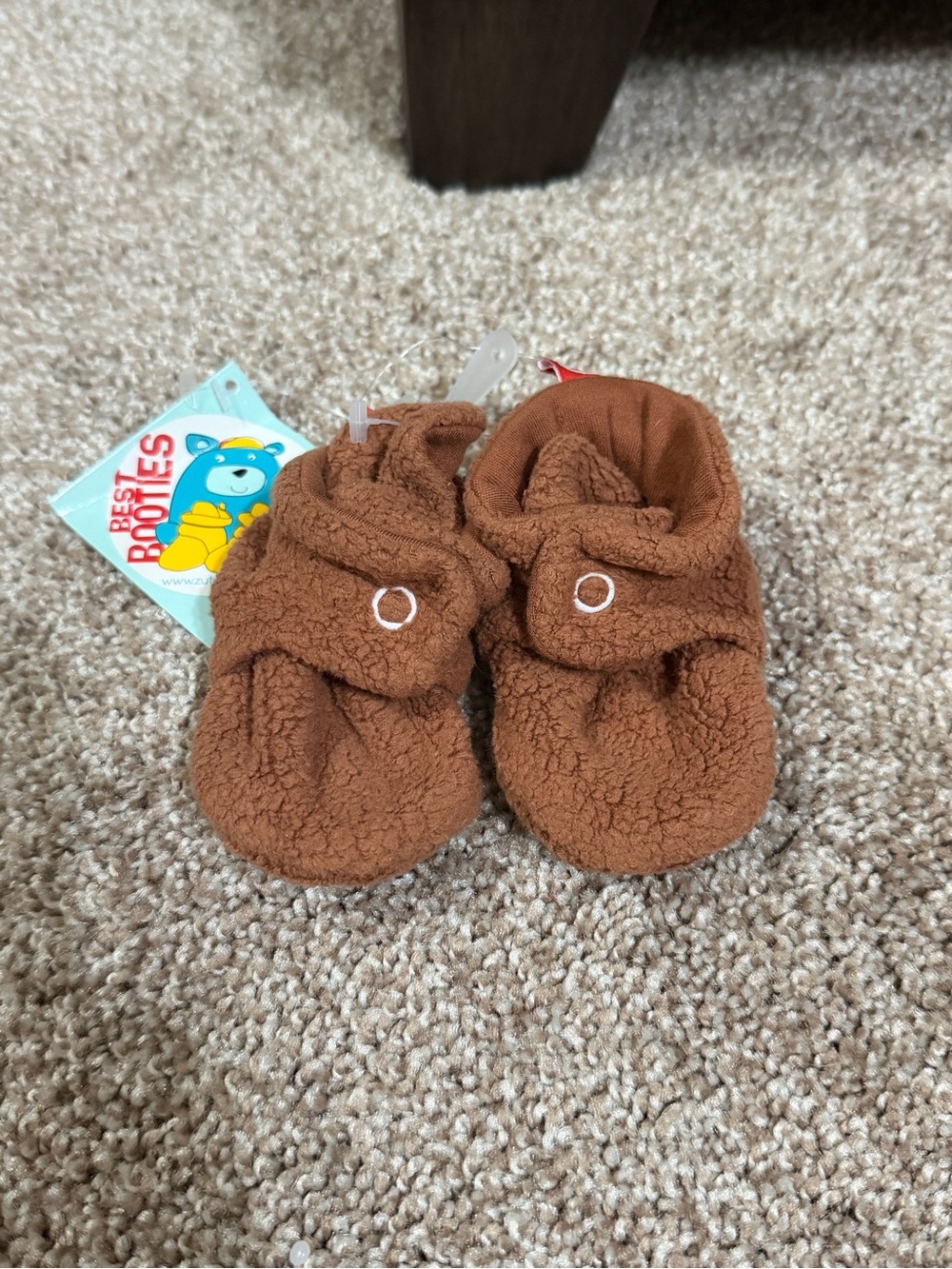 Zutano Brown Fleece Baby Booties size 3m